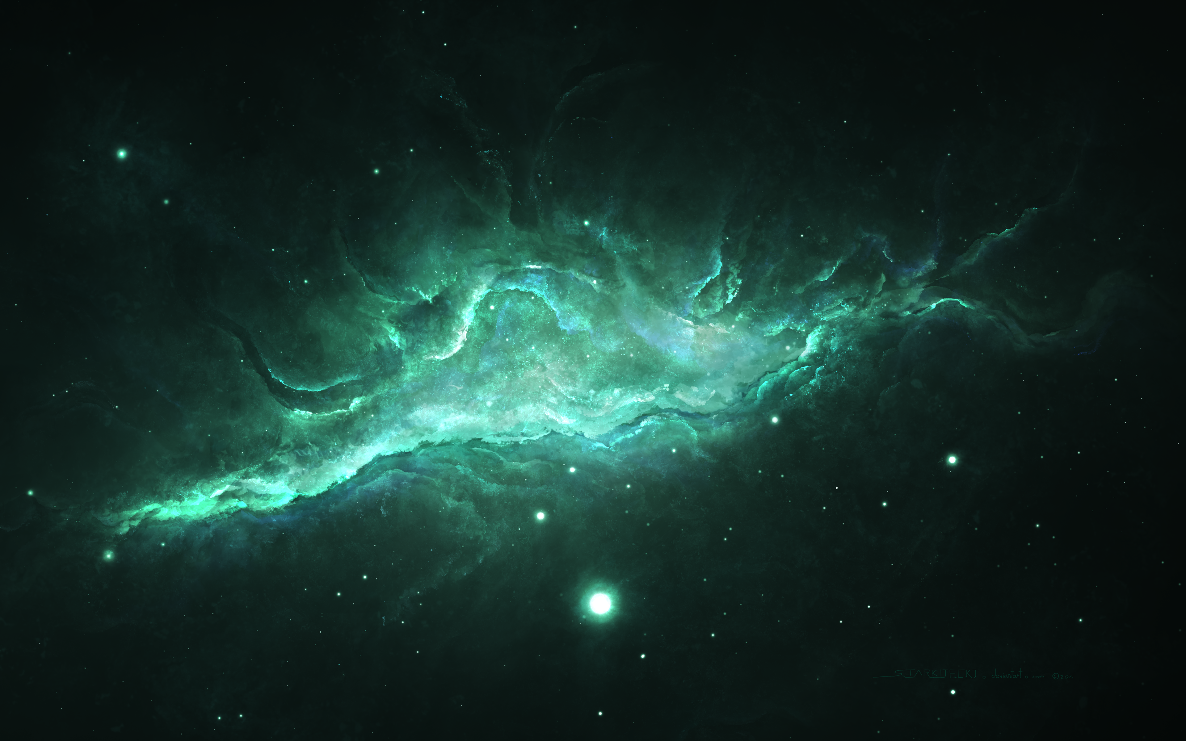 Galaxia Fantástica color verde en 4K